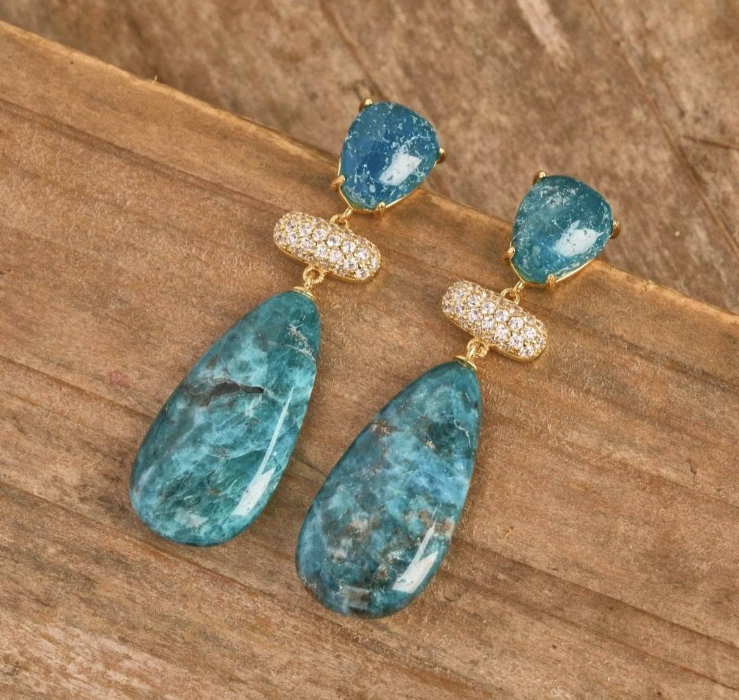 Nye MICCI Classic DESIGN Long Drop Apatite Øredobber, 52x15mm 24KGold Electroplated