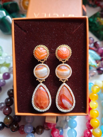 Nye MICCI DESIGN natural Fuchsia AGATE Long Drop Øredobber, 58x17mm 24KGold Electroplated
