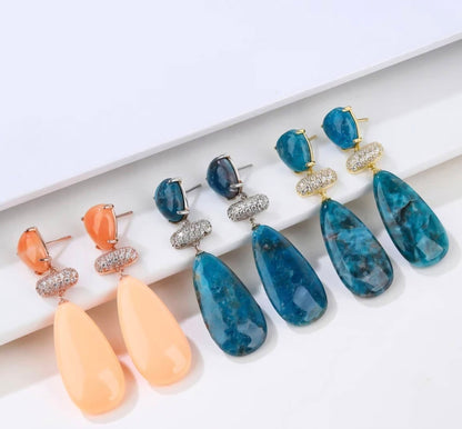 Nye MICCI Classic DESIGN Long Drop Aventurine Øredobber, 52x15mm 24KGold Electroplated