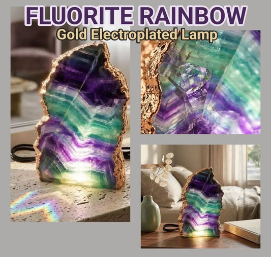 Fluorite Rainbow Ledlamp | Gold Electroplated, Crystal Night Light | Luxury Home Décor
