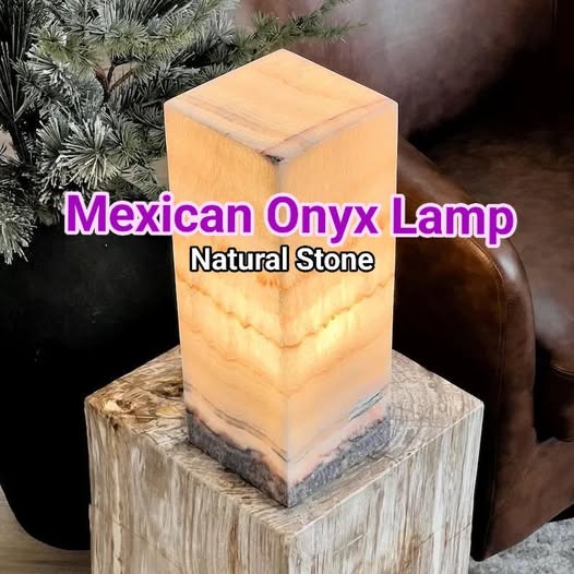 Warm Honey Mexican Onyx Lamp – XL Size 40x15x15cm... Handcrafted Stone Accent Light