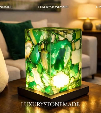 Exclusive handmade Green Agate Coaster Crystal Ledlamp / Luxury Home Décor , 20x10cm