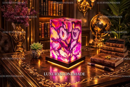 Exclusive handmade Pink Agate Coaster Crystal Ledlamp / Luxury Home Décor , 20x10cm