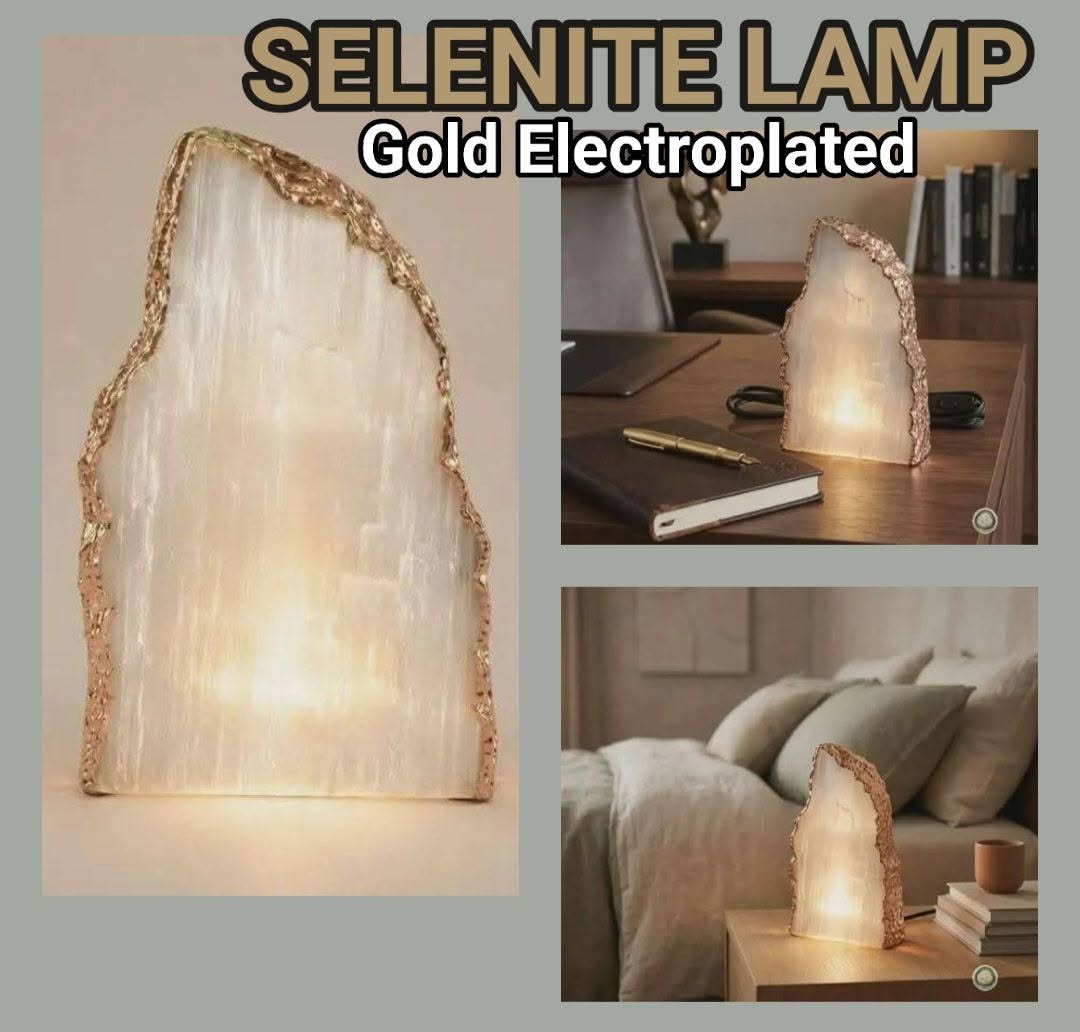 SELENITE Ledlamp | Gold Electroplated, Crystal Night Light | Luxury Home Décor