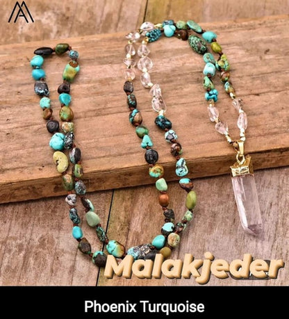 NYE MALA CRYSTAL KJEDER AFRIKANSK TURKIS  m/Clear Quartz Spissanheng