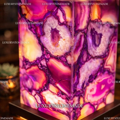 Exclusive handmade Pink Agate Coaster Crystal Ledlamp / Luxury Home Décor , 20x10cm