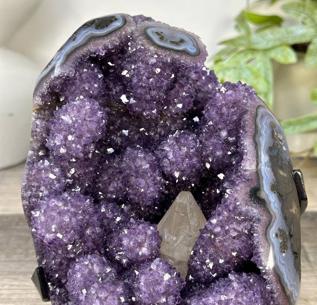 Natural Uruguay Amethyst & Calcite Formation with Stalactites and Blue Agate Shell - MWS3287, 19x14cm, 2.5kg