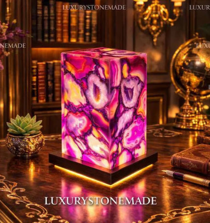 Exclusive handmade Pink Agate Coaster Crystal Ledlamp / Luxury Home Décor , 20x10cm