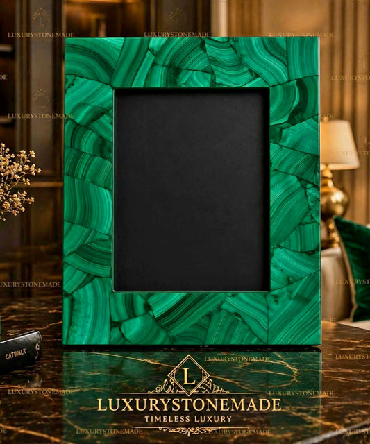 New - handmade Exclusive Picture Frame in natural Malachite Stone, 20x15ramme ( 10x15 Photo )