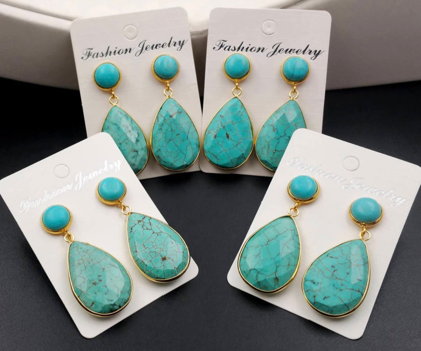 Nye Turquiose Earrings 46x20mm Long Drop fra MICCI Design, Gold Electroplated