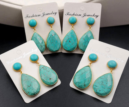 Nye Turquiose Earrings 46x20mm Long Drop fra MICCI Design, Gold Electroplated