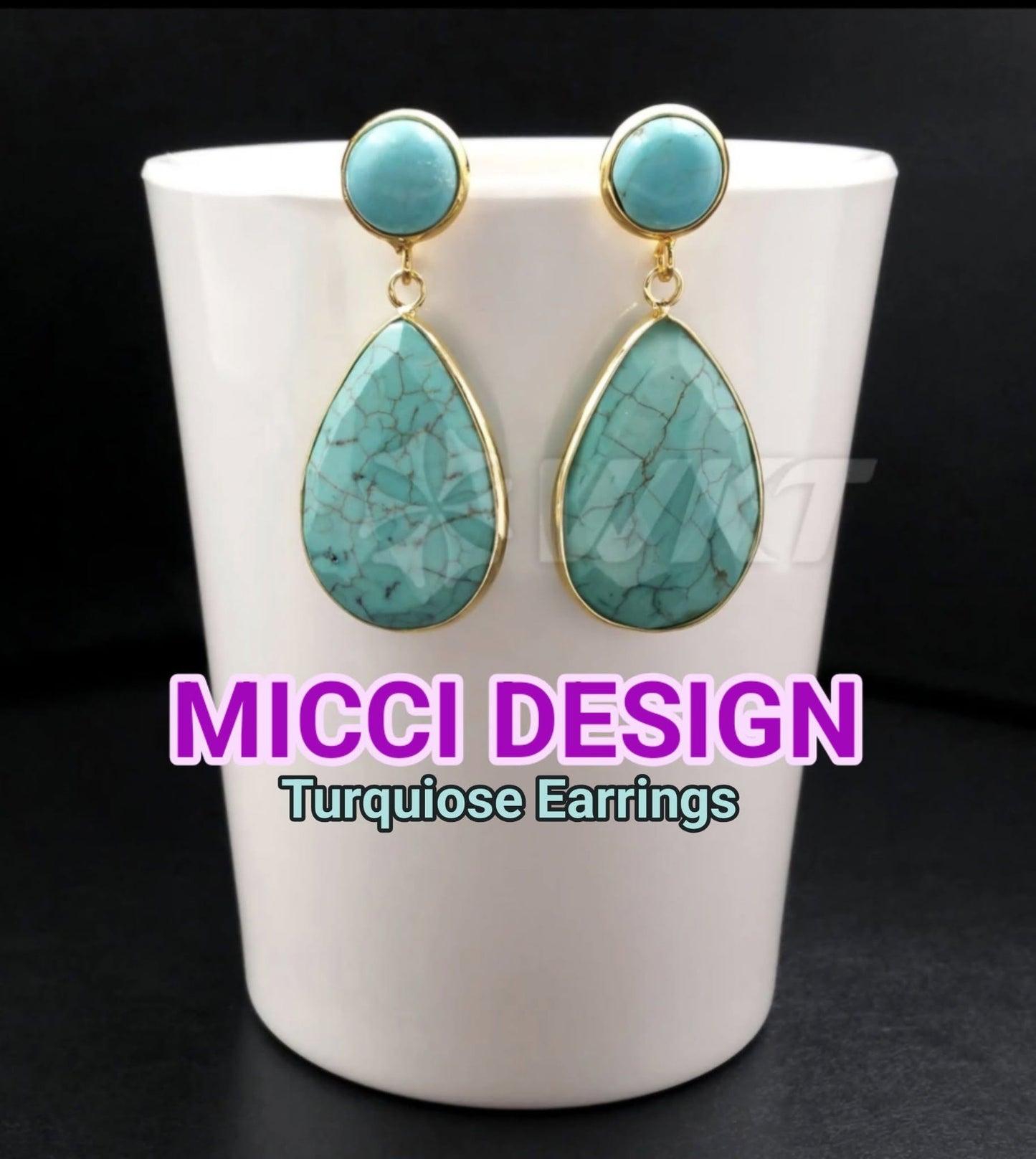Nye Turquiose Earrings 46x20mm Long Drop fra MICCI Design, Gold Electroplated