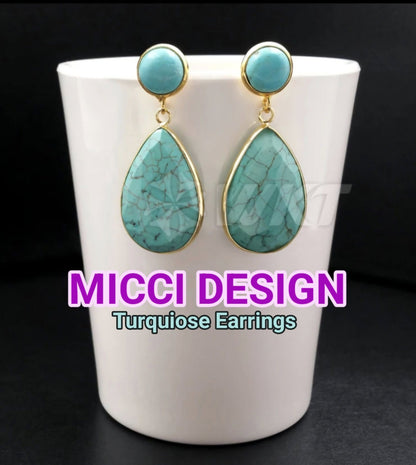 Nye Turquiose Earrings 46x20mm Long Drop fra MICCI Design, Gold Electroplated