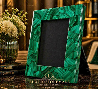 New - handmade Exclusive Picture Frame in natural Malachite Stone, 20x15ramme ( 10x15 Photo )
