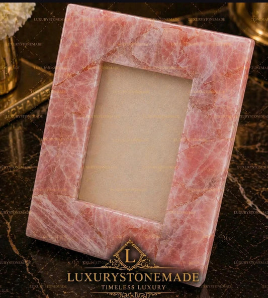 New - handmade Exclusive Picture Frame in natural Rose Quartz Stone, 20x15ramme ( 10x15 Photo)