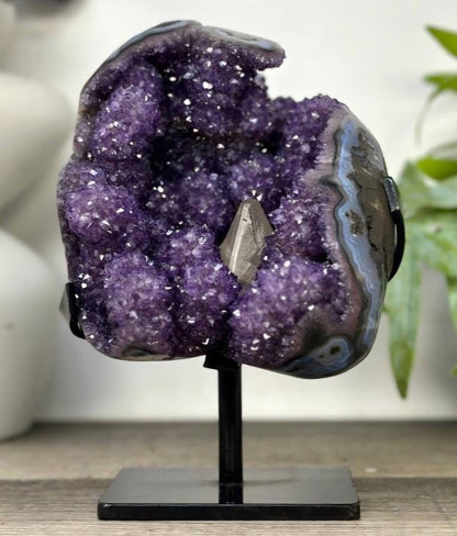 Natural Uruguay Amethyst & Calcite Formation with Stalactites and Blue Agate Shell - MWS3287, 19x14cm, 2.5kg