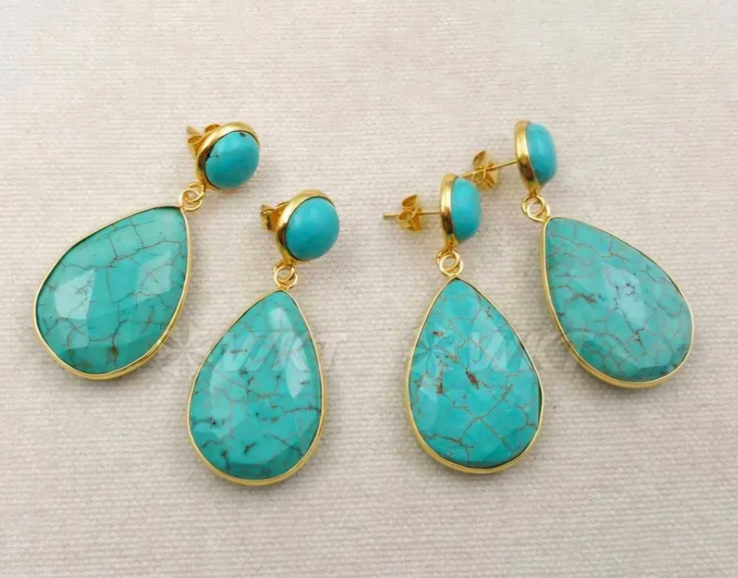 Nye Turquiose Earrings 46x20mm Long Drop fra MICCI Design, Gold Electroplated
