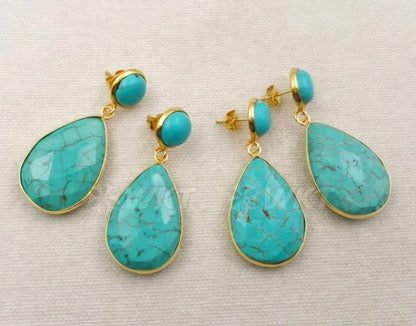 Nye Turquiose Earrings 46x20mm Long Drop fra MICCI Design, Gold Electroplated