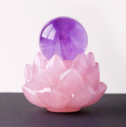 Vakker, håndlaget Lotus Blomst i Rose Quartz * Base for Spheres - Krystallkuler ( 40/50mm ) - Medium Size, 6cm