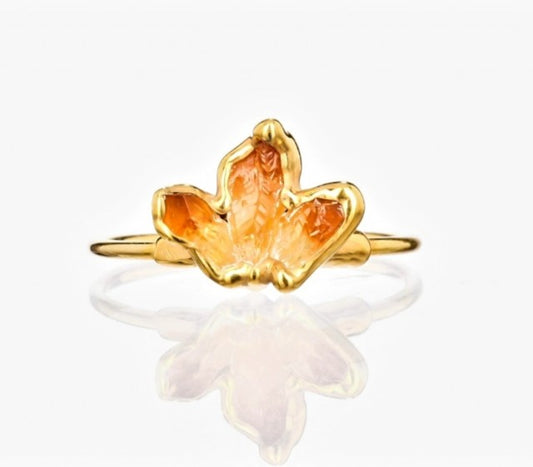 Ny, hÅndlaget rustik RÅ Citrin Triple Stone Ring, 24k Gold plated