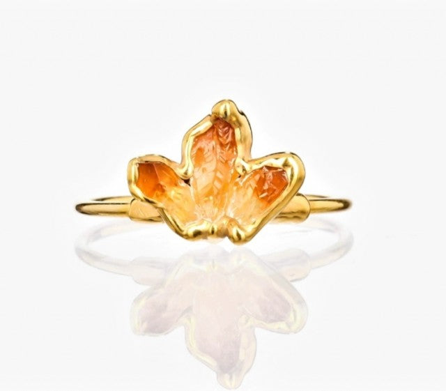 Ny, hÅndlaget rustik RÅ Citrin Triple Stone Ring, 24k Gold plated