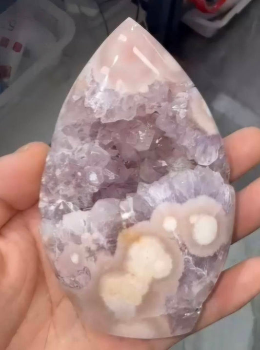 Pink Amethyst Cherry Blossom Agate flame Geode, 300gram
