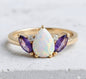 Ny & Trendy 14K Goldplated ( 925s Silver ) Art Deco Vintage Ring - med oval 8x6mm FIRE OPAL sten, Ametyst + Zirkoner