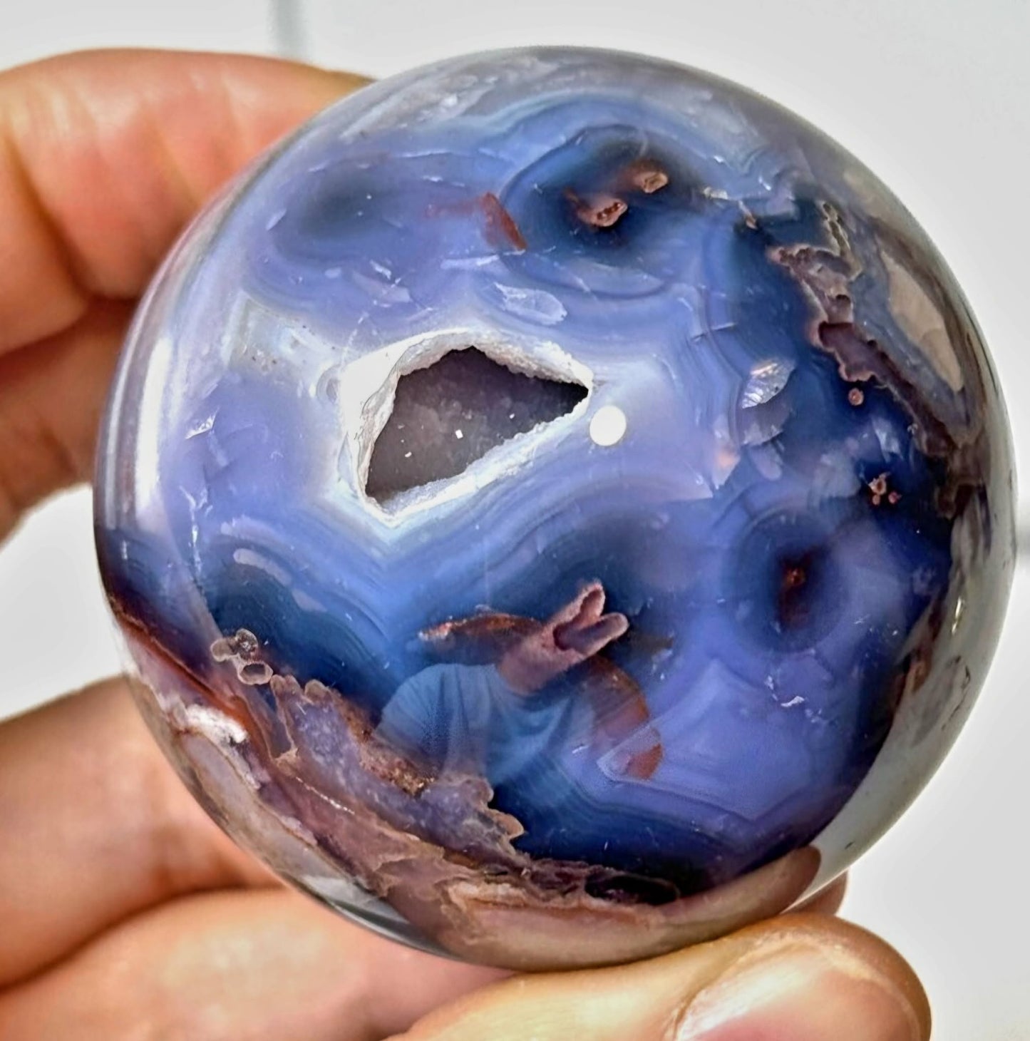 Blue Cherry Blossom Agate Sphere, 65 - 70mm