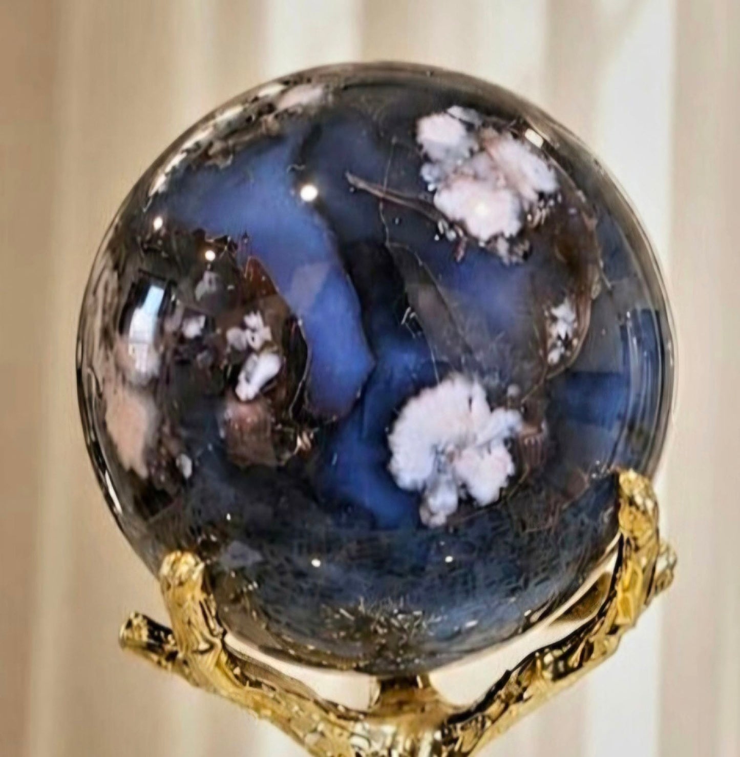 Blue Cherry Blossom Agate Sphere, 75 - 80mm