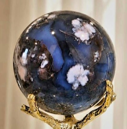 Blue Cherry Blossom Agate Sphere, 75 - 80mm