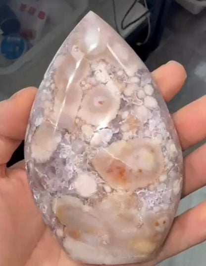 Pink Amethyst Cherry Blossom Agate flame Geode, 300gram, 11x7.5cm