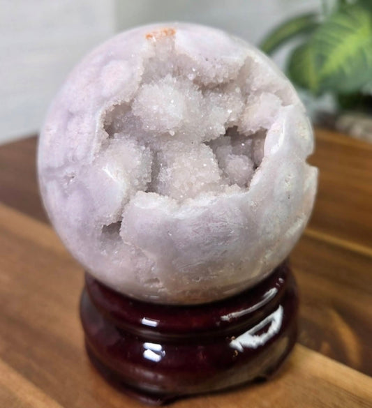 Flower Agate with Light Pink Amethyst Sphere, 65mm - 260gram