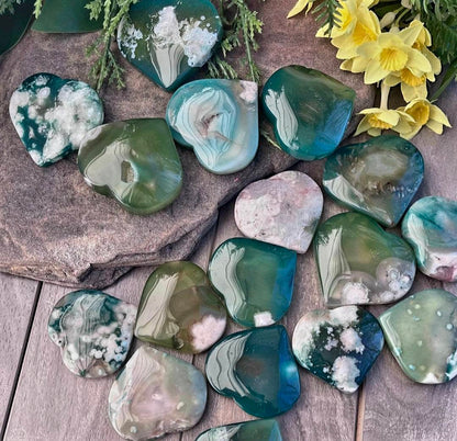 Green Blossom AGATE Hearts, 50 - 55mm