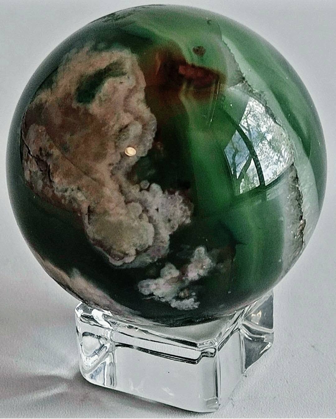 Green Blossom Agate Sphere, 55 - 60mm