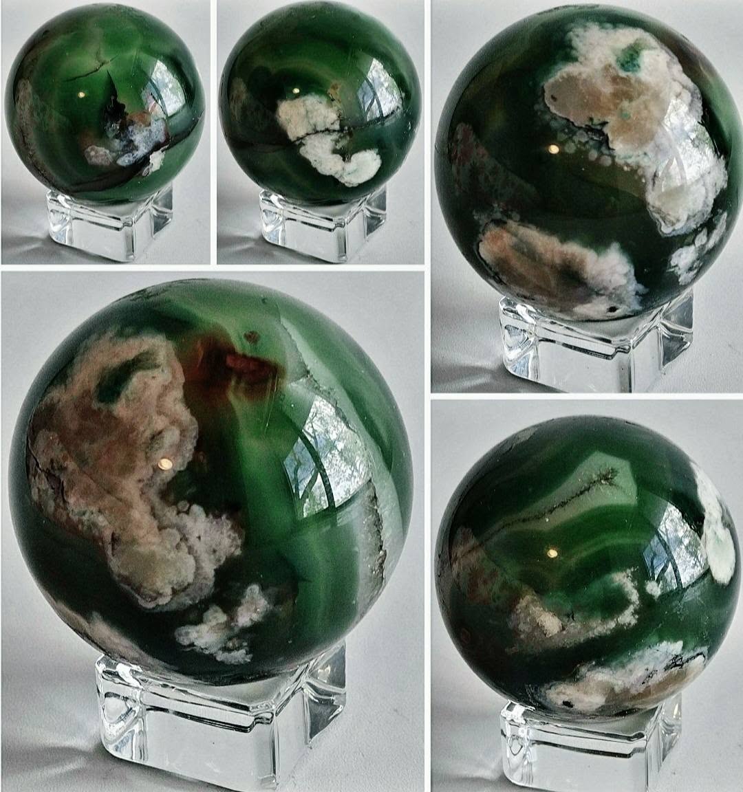 Green Blossom Agate Sphere, 55 - 60mm