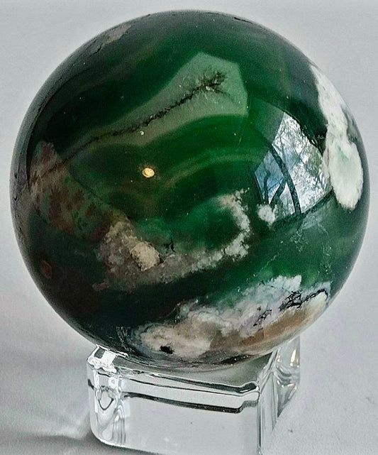 Green Blossom Agate Sphere, 65 - 70mm