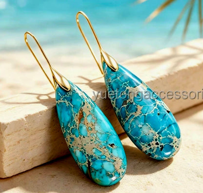 Nye, MICCI Design Bohemian Imperial Turquise Jasper Øredobber, Gold Plated