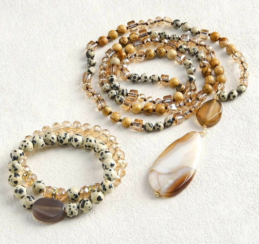 Nytt BOHEMIAN AGATE Design Smykkesett ( Kjede, Armbånd ) Jasper - Dalmantiner & Decor ..
