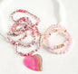 Nye Bohemian Pink AGAT - Rose Quartz Heart Design Smykkesett, Single Row Langt MALA Kjede og Dual Flexible armbånd
