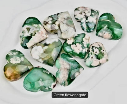 Green Blossom AGATE Hearts, 60 - 65mm
