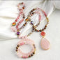 Nye Bohemian Rose Quartz Design Smykkesett, Single Row Langt MALA Kjede og Dual Flexible armbånd