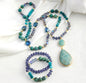 Nye Bohemian Green Amazonite - African Turquoise Design Smykkesett, Single Row Langt MALA Kjede og Dual Flexible armbånd