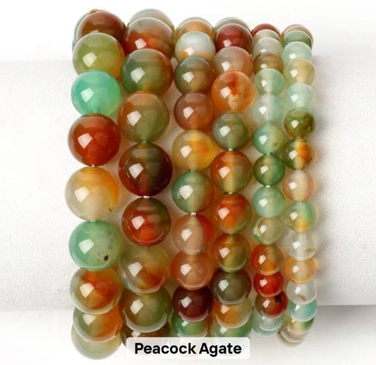 Enkelt og fleksibelt steinarmbånd, Peacock Agate