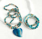 Nye Bohemian Blue AGAT - Turquoise Heart Design Smykkesett, Single Row Langt MALA Kjede og Dual Flexible armbånd