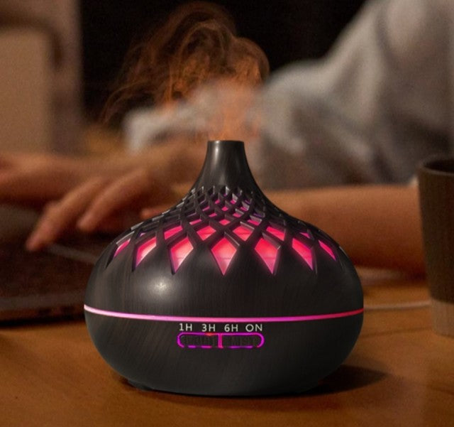 Stor ny 500ml modell Aroma Damp Diffuser i Nøttetre look med fjernkontroll og ledlys !