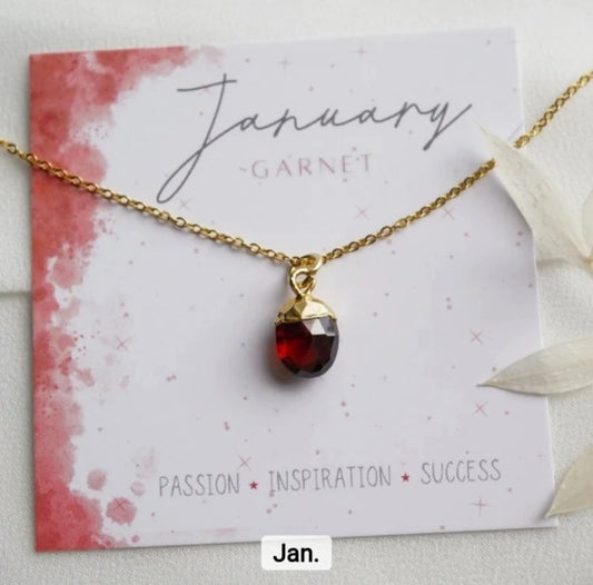 Nytt OVAL Birthstone Designkjede, Gold Electroplated, Januar - Garnet, 8x14mm
