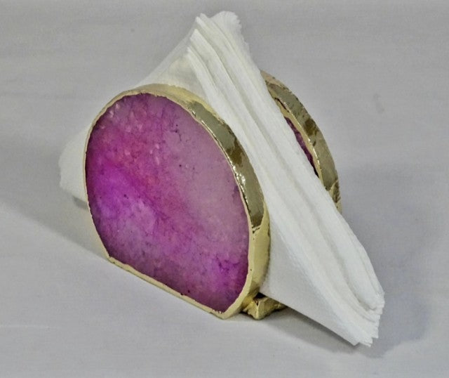 HÅndlagede 12mm Rosa AGAT serviettholder med gullbelagt kant ( Gold Electroplated ), ca. 20 servietter