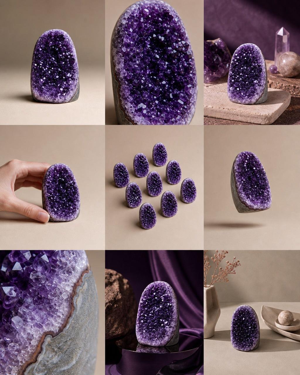 MAI SPECIAL - 50% OFF + FREE FRAKT & BONUSGAVE / Unik og flott ARTIGA Uruguay Ametyst Geode m/polert Agat kant, ca. 1kg - 1.5kg