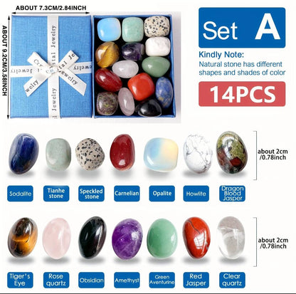 Nytt Premium Chakra sett med hele 14 stener i ca. 2cm størrelse