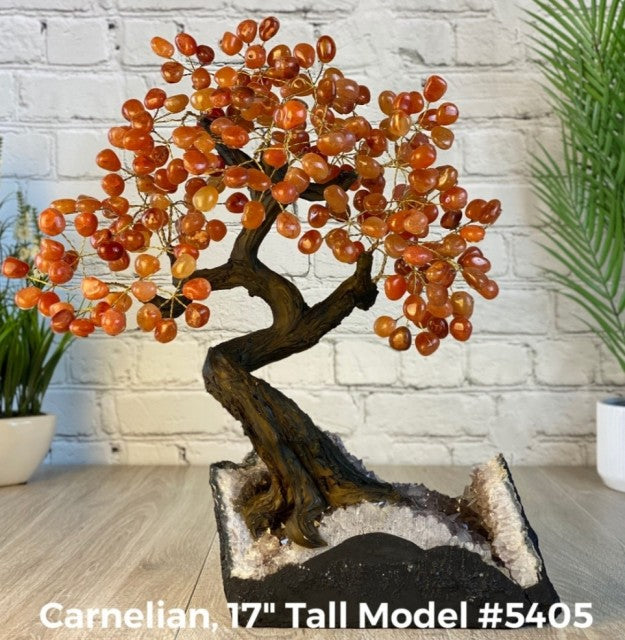 Vakre og eksklusive Feng Shui - Bonsai Lykketrær m/ ekte krystaller og Ametyst Clusterfot, ca. 43cm høy, Karneol, 8kg